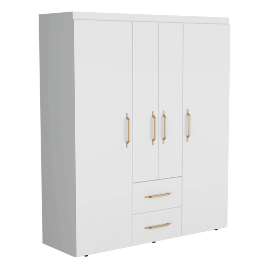 Closet Eco Golden, Blanco y Dorado, Variedad de Entrepaños y Cuatro Puertas Abatibles - VIRTUAL MUEBLES