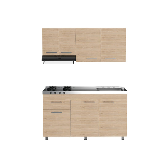 Cocina Integral Ameralto, Beige y Blanco, Incluye Mesón Derecho y Campana