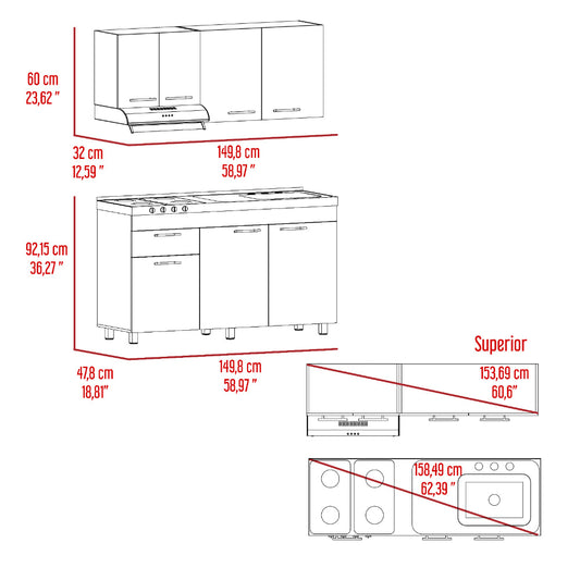 Cocina Integral Ameralto, Beige y Blanco, Incluye Mesón Derecho y Campana