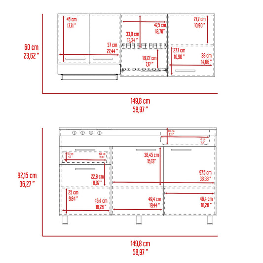 Cocina Integral Ameralto, Beige y Blanco, Incluye Mesón Derecho y Campana