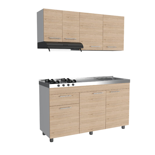 Cocina Integral Ameralto, Beige y Blanco, Incluye Mesón Derecho y Campana