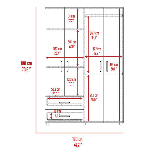 Closet Arkola, Humo y Blanco Duqueza, con Dos Cajones Organizadores y Cuatro Puertas Abatibles - VIRTUAL MUEBLES