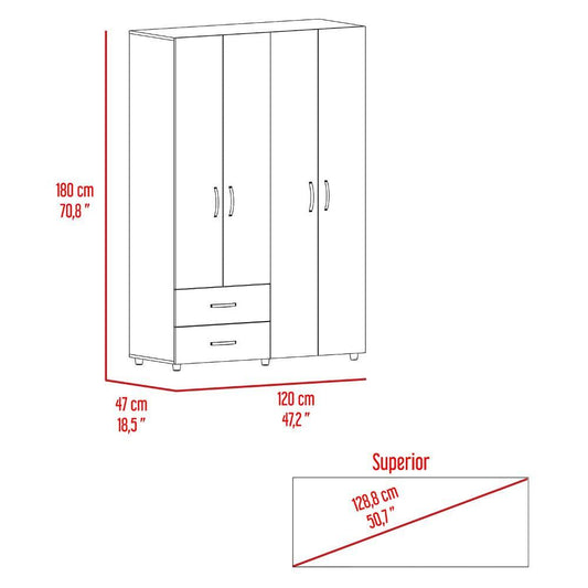 Closet Arkola, Humo y Blanco Duqueza, con Dos Cajones Organizadores y Cuatro Puertas Abatibles - VIRTUAL MUEBLES