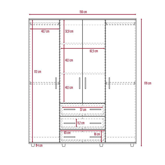 Closet Fontana, Chocolate y Blanco, con Cuatro Tubos Para Colgar Ropa y Zapatero En La Parte Inferior - VIRTUAL MUEBLES