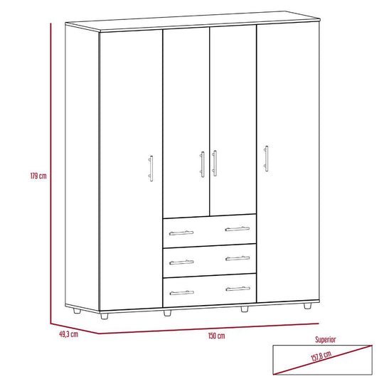 Closet Fontana, Chocolate y Blanco, con Cuatro Tubos Para Colgar Ropa y Zapatero En La Parte Inferior - VIRTUAL MUEBLES