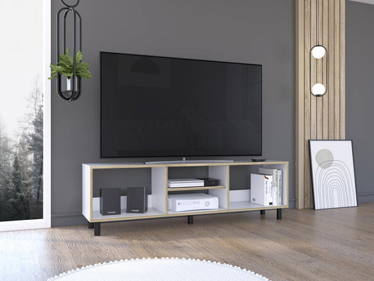 Mesa Para Tv Tunez Blanco y Café Claro Para Televisor Hasta 70 Pulgadas - VIRTUAL MUEBLES