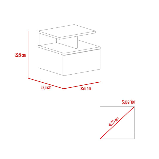 Mesa de Noche Flotante Nube, Blanco, con un Cajón y División de dos Entrepaños - VIRTUAL MUEBLES